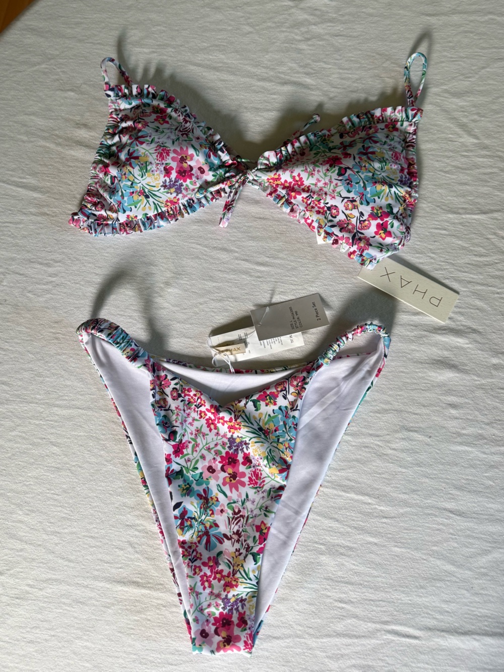 Phax Floral Ruffle Bikini Set - White with Multicolored Floral